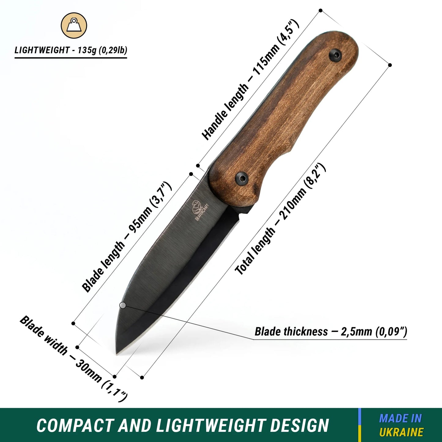 BSH5 Shadow Bushcraft Knife 8.25 inch Carbon Steel